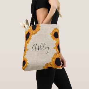 Tote Bag Burlap de tournesol radiant personnalisé