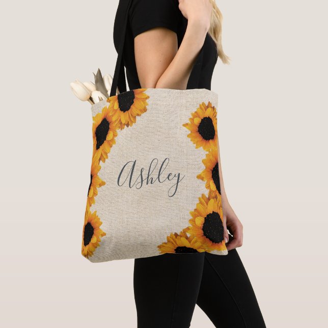 Tote Bag Burlap de tournesol radiant personnalisé (De près)
