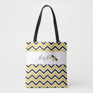 Tote Bag Busy Bee, Jaune, Blanc & Black Waves Fourre-tout