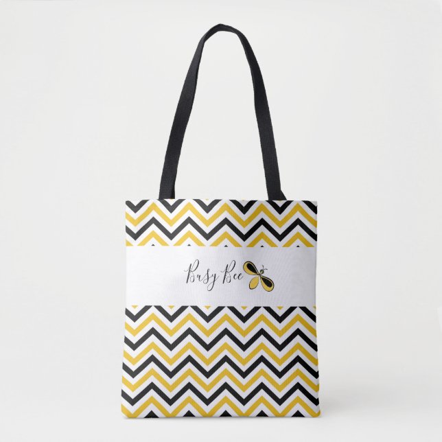 Tote Bag Busy Bee, Jaune, Blanc & Black Waves Fourre-tout (Devant)