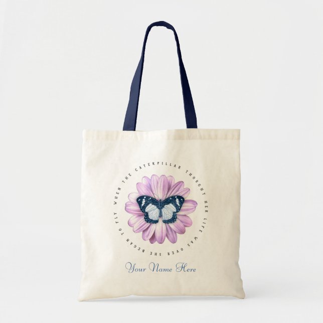 Tote Bag Butterfly Pink Daisy Inspiration Ajouter Votre Nom (Devant)