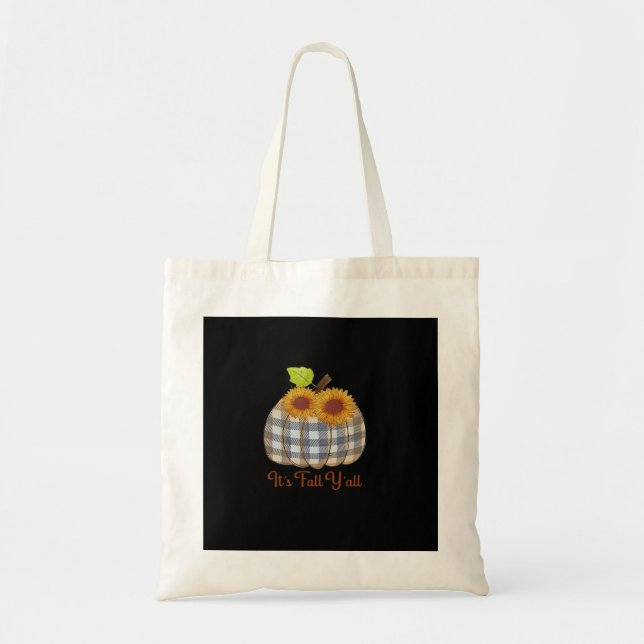 Tote Bag C’est automne Y’all Citrouille Plaid Design Hallow (Devant)