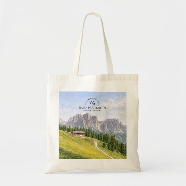 Tote Bag Cabane alpine dans les Dolomites Aquarelle Paysage (Devant)