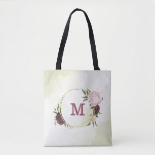 Tote Bag cabernet rose floral feuillage 