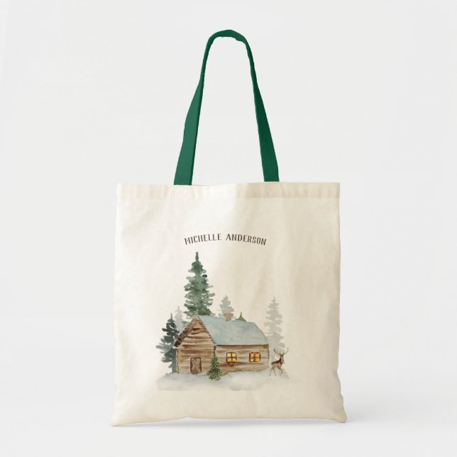 Tote Bag Cabine forestier avec cerf personnalisé (Devant)