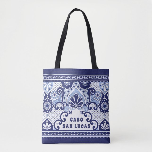 Tote Bag Cabo San Lucas Bleu & Blanc Carrelage Talavera Mex (Devant)