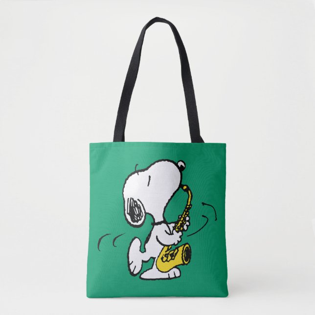 Tote Bag cacahuètes | Lecteur Snoopy Saxophone (Devant)