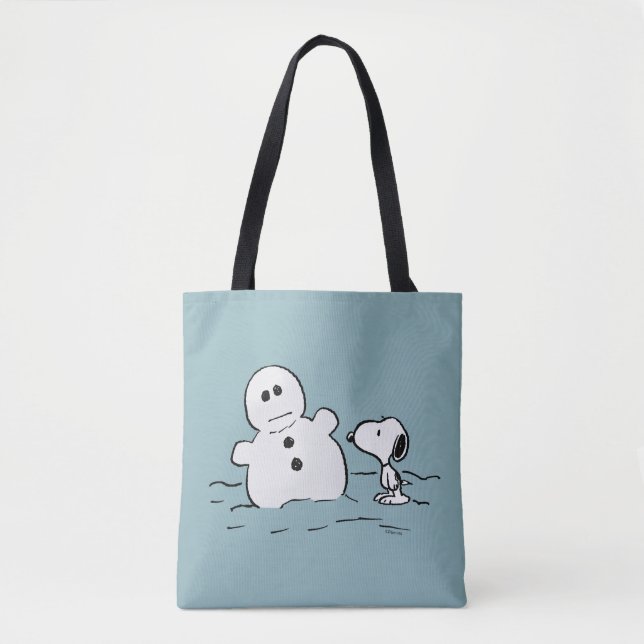Tote Bag cacahuètes | Snoopy Construit Un Snowman (Devant)