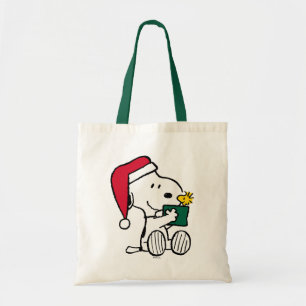 Tote Bag cacahuètes Snoopy Père Noël & Woodstock Cadeau