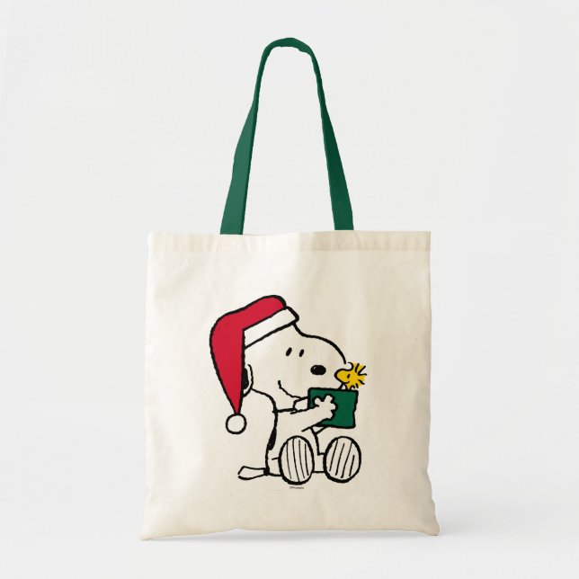 Tote Bag cacahuètes | Snoopy Père Noël & Woodstock Cadeau (Devant)