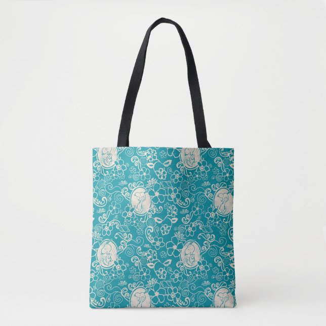 Tote Bag cacahuètes | Snoopy Turquoise Tropical Beach Motif (Devant)
