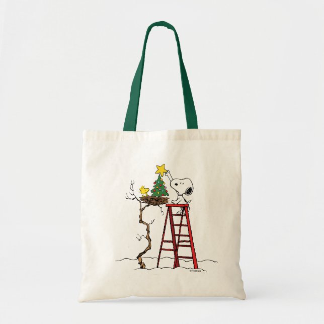 Tote Bag cacahuètes | Snoopy & Woodstock Arbre de Noël (Devant)