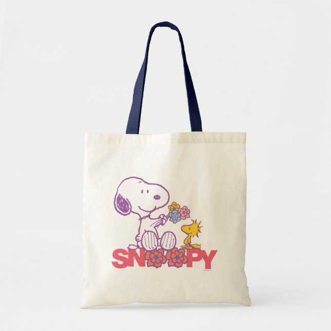 Tote Bag cacahuètes | Snoopy & Woodstock Flowers (Devant)