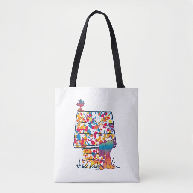 Tote Bag cacahuètes | Snoopy & Woodstock Rainbow Paint (Devant)