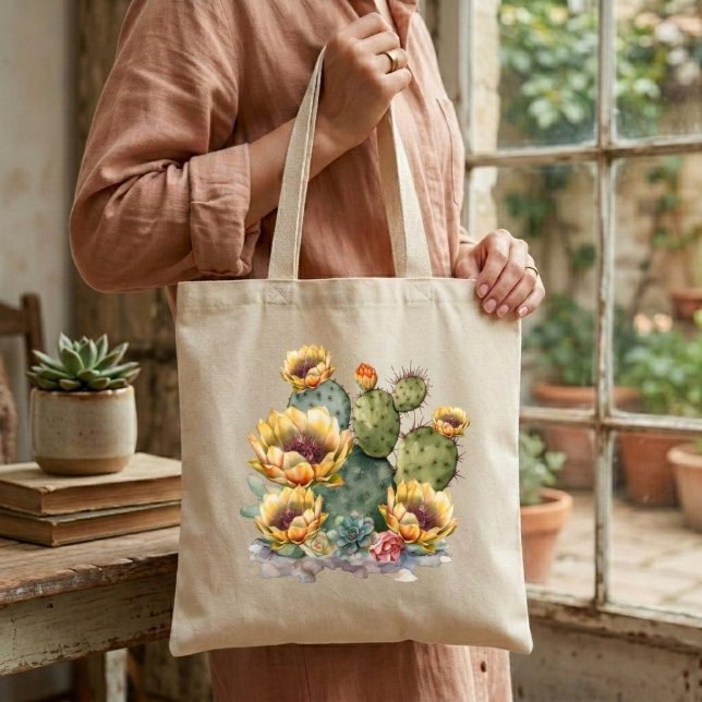 Tote Bag Cactus à fleurs jaunes (Créateur téléchargé)