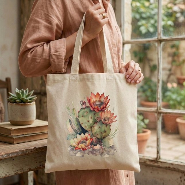 Tote Bag Cactus à fleurs orange/rouge (Créateur téléchargé)