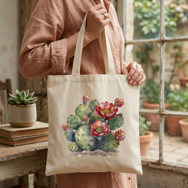 Tote Bag Cactus à fleurs rouges (Créateur téléchargé)
