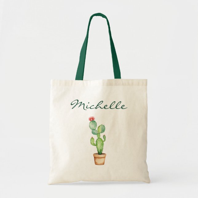 Tote Bag Cactus Aquarelle Moderne Cactées Désert Plante Gra (Devant)