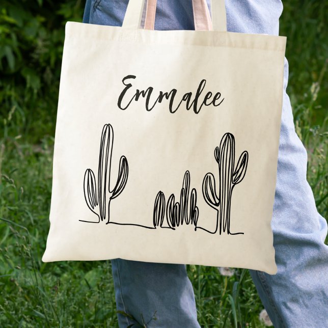 Tote Bag Cactus Bohème Noir et Blanc (Créateur téléchargé)