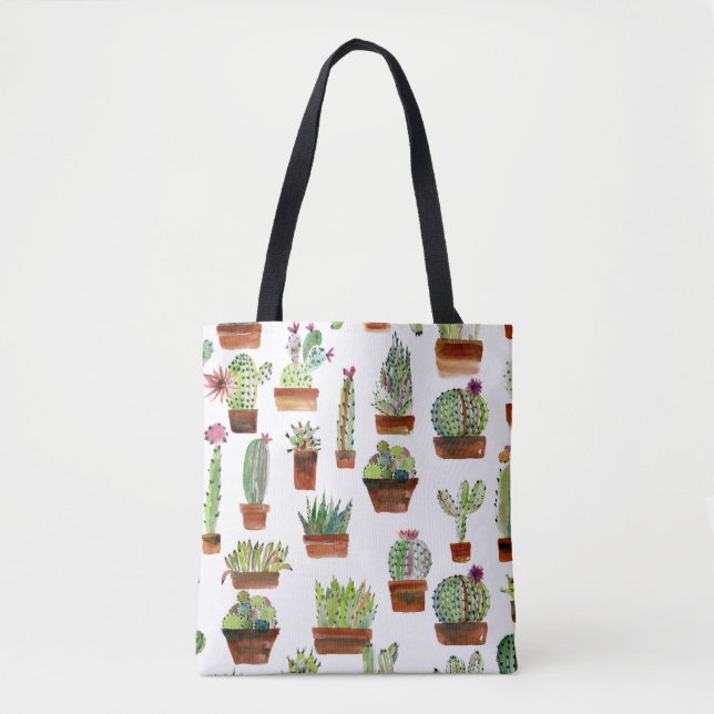 Tote Bag Cactus Charme : Aquarelle Texture Succulente. (Devant)