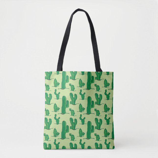 Tote Bag Cactus dessinés à la main : motif sans soudure. (Devant)