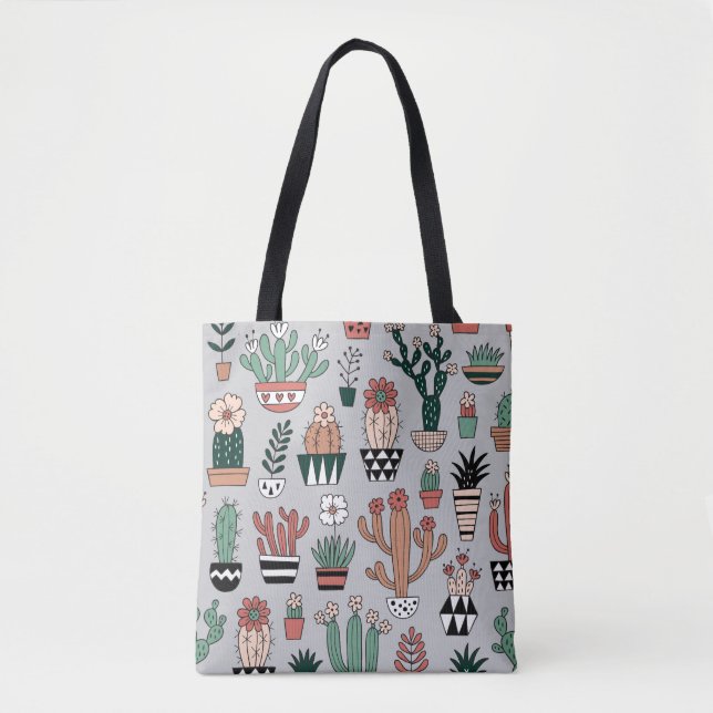 Tote Bag Cactus en fleurs mignons : Motif à main (Devant)