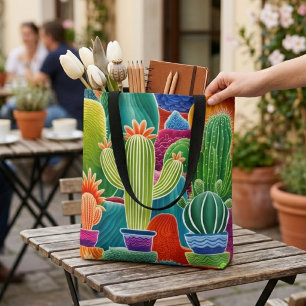 Tote Bag Cactus en pot abstrait