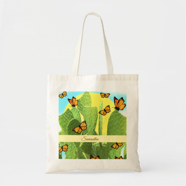 Tote Bag Cactus et papillons fantaisistes (Devant)