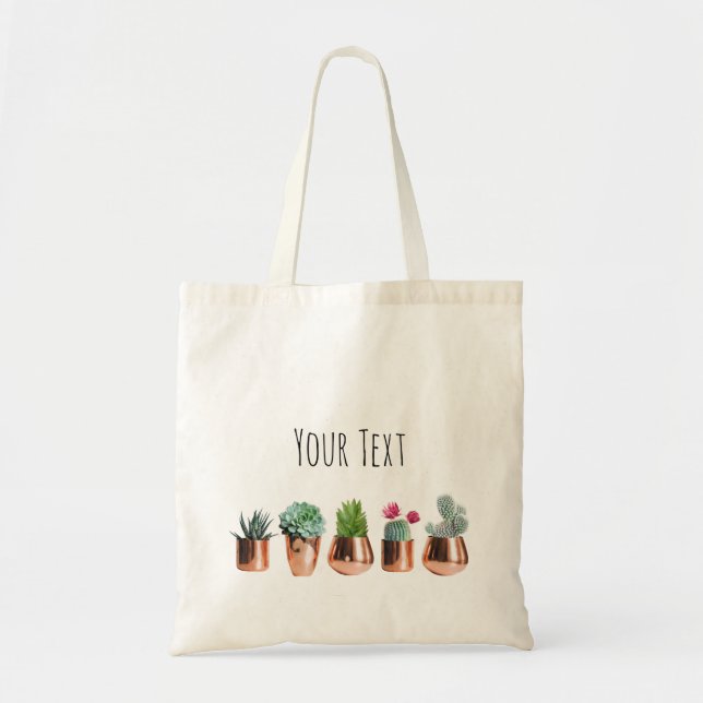 Tote Bag Cactus et succulents dans des pots d'or Roses (Devant)