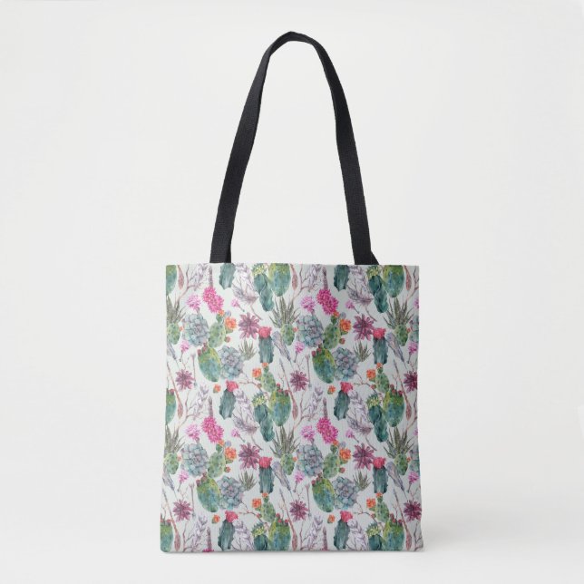 Tote Bag Cactus exotique d'aquarelle de Boho et motif (Devant)