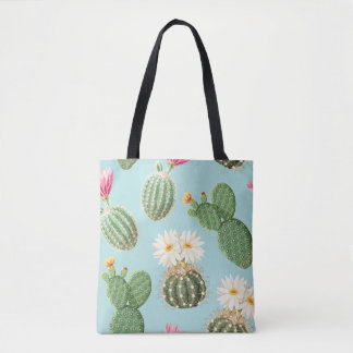 Tote Bag Cactus, fleurs roses : décor clair