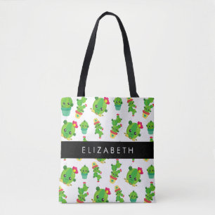 Tote Bag Cactus mignons, Cactus Motif, Succulent, Votre Nom