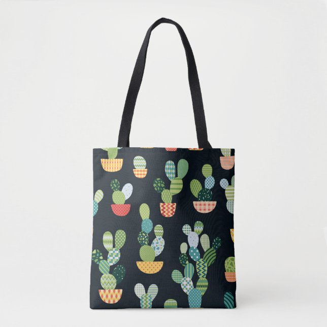 Tote Bag Cactus motif sans soudure en style patchwork avec  (Devant)