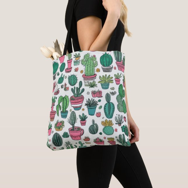 Tote Bag Cactus Motif Succulent (De près)