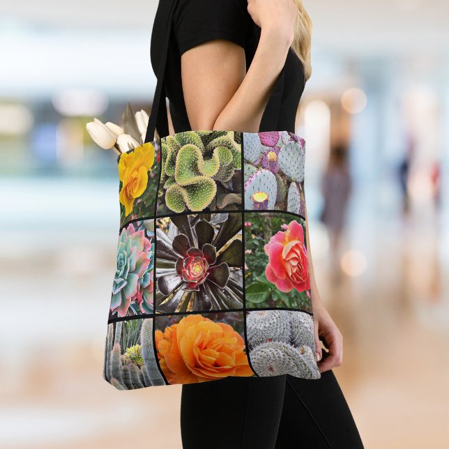 Tote Bag Cactus Rose Fleurs Photographie Collage Modern Bol (Créateur téléchargé)