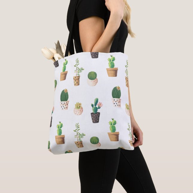 Tote Bag Cactus Succulents de Dessert Vert dans les pots (De près)