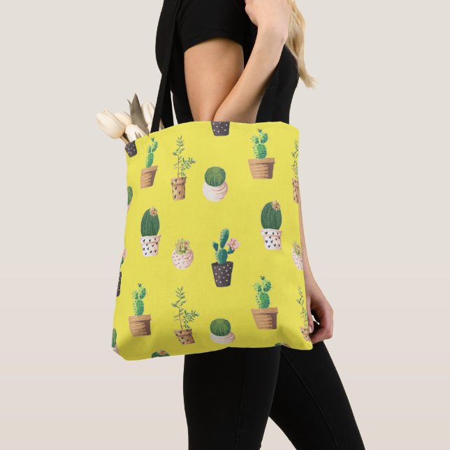 Tote Bag Cactus Succulents de Dessert Vert dans les pots (De près)