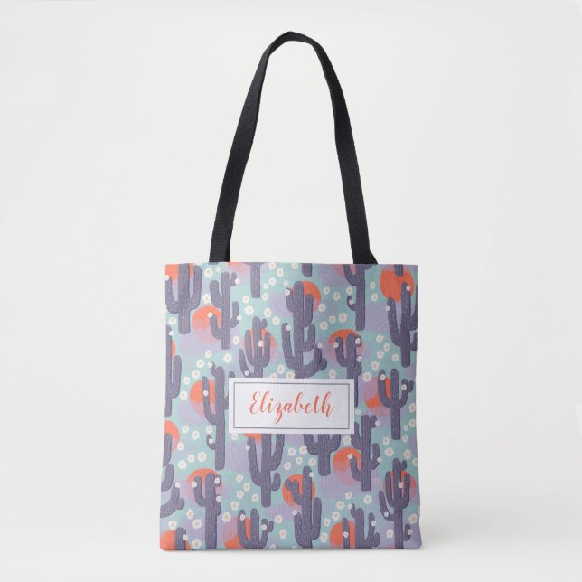 Tote Bag Cactus Sun Botanical Desert Floral Personnalisé (Devant)