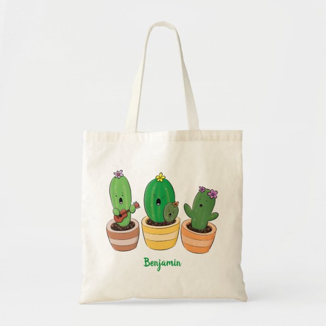 Tote Bag Cactus trio chantante mignonne dessin animé (Devant)