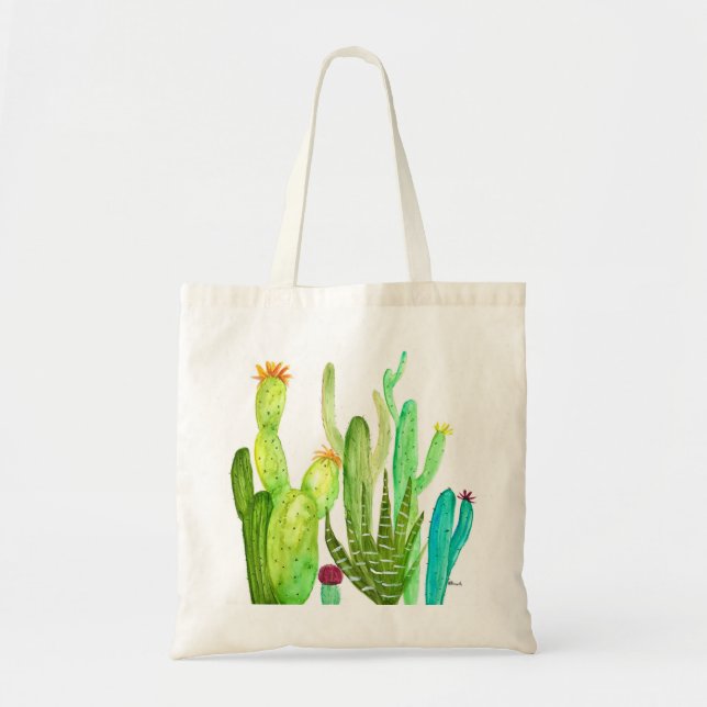 Tote Bag Cactus vert cactus succulent plante aquarelle (Devant)