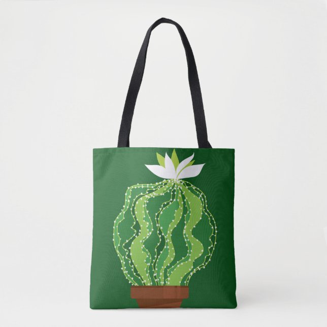 Tote Bag Cactus vert : motif abstrait naturel. (Devant)