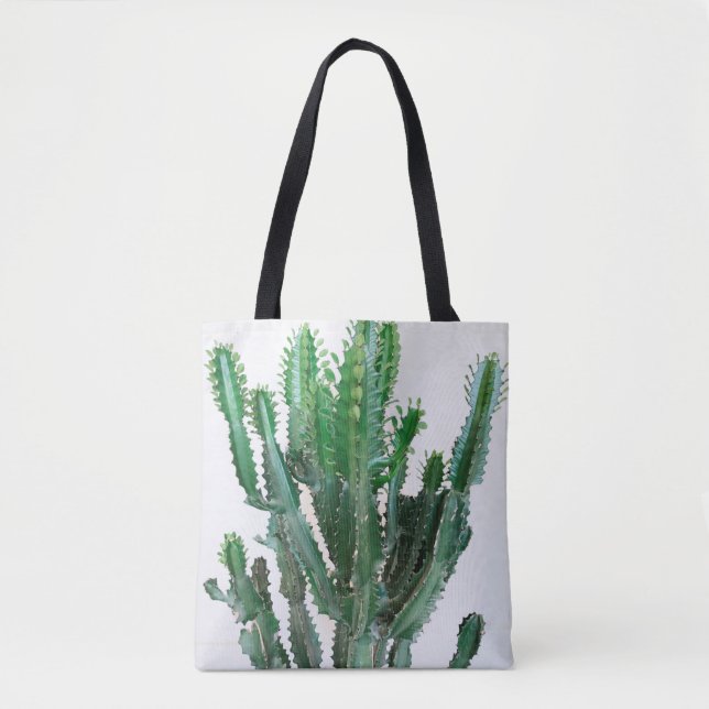 Tote Bag Cactus vert sur arrière - plan blanc. (Devant)