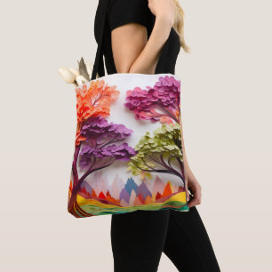 Tote Bag Cadeau 3D Papier Couche multicolore Arbre paysage