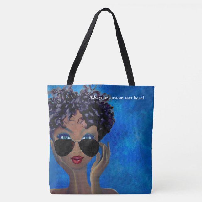 Tote Bag Cadeau bleu d'art noir de sororité (Devant)