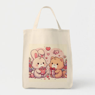 Tote Bag Cadeau d'amour de lapin et d'ours mignon Kawaii po