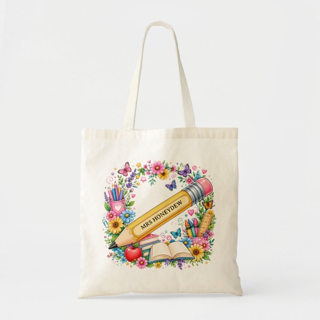 Tote Bag Cadeau d'appréciation de l'enseignant Fleurs au cr (Devant)