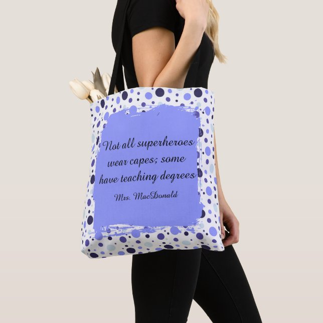 Tote Bag Cadeau d'appréciation d'enseignant à pois violets (De près)