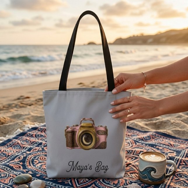 Tote Bag Cadeau de caméra de nom personnalisé viral élégant (Créateur téléchargé)