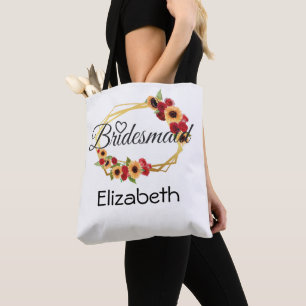 Tote Bag Cadeau de demoiselle d'honneur, Tournesol, Roses, 