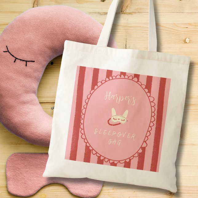 Tote Bag Cadeau de faveur d'anniversaire pour soirée pyjama (sleepover slumber birthday party girl teen vintage personalized sleepover tote bag party favor)